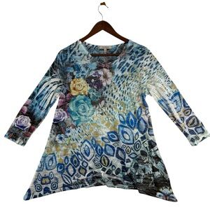 Jess & Jane Artistic Multicolor Floral Women's Tunic Top Size Small Made in USA